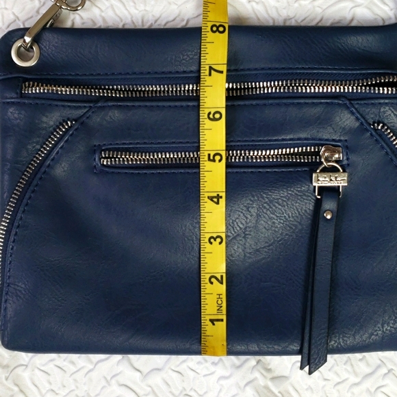 Nicole Miller Navy Faux Leather Crossbody Bag with adjustable strap. 11" x 8" - Picture 14 of 16
